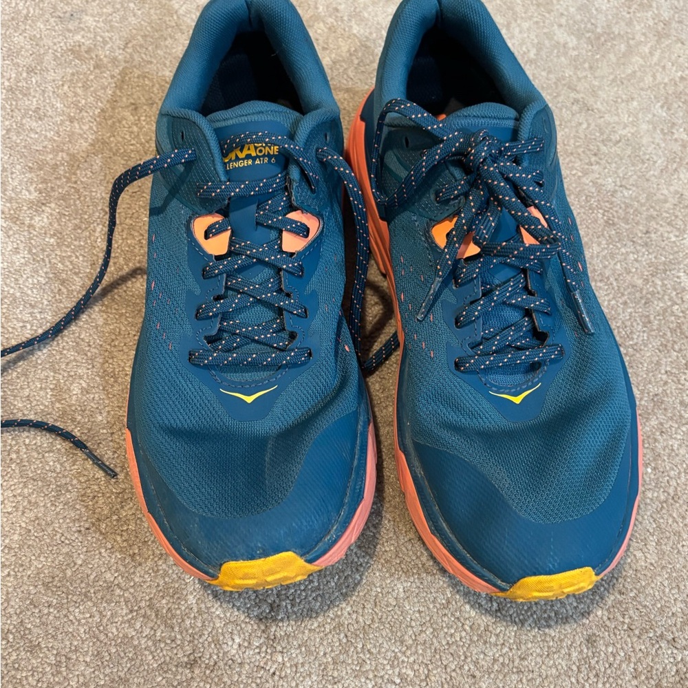 Hoka One One Teal and Orange Athletic Sneakers